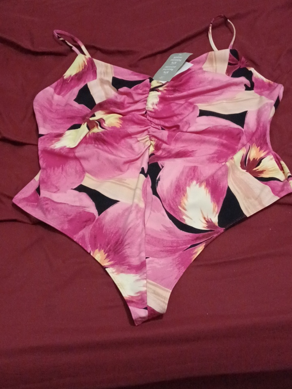 H&M Womens Plus Size Floral Pink Bodysuit Top Size 2X